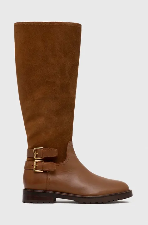 Шкіряні чоботи Lauren Ralph Lauren Burncalf Emelie жіночі колір коричневий на плоскому ходу 802875299002