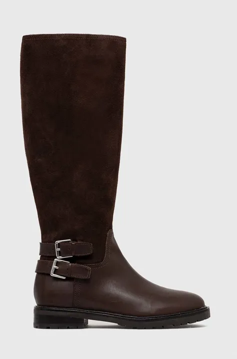 Замшеві чоботи Lauren Ralph Lauren Burncalf Emelie жіночі колір коричневий на плоскому ходу 802875299003
