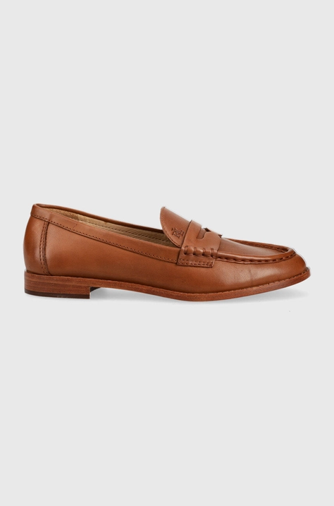 Usnjeni mokasini Lauren Ralph Lauren Burnished Calf ženski, rjava barva