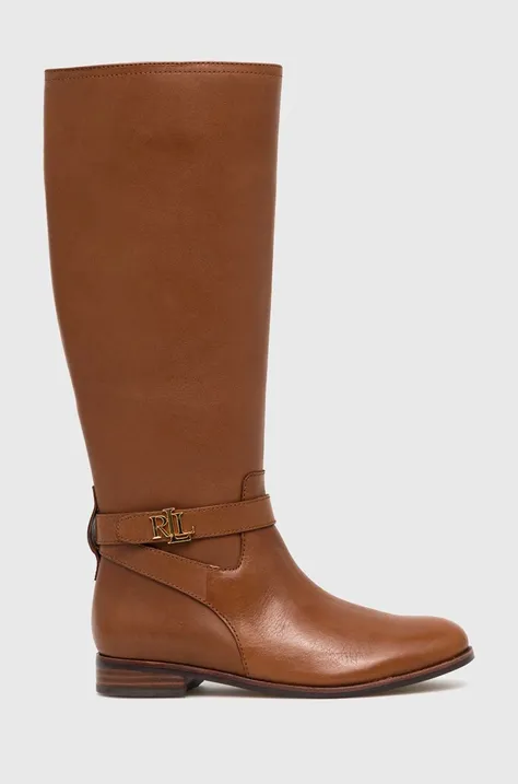 Шкіряні чоботи Lauren Ralph Lauren Brittaney жіночі колір коричневий на плоскому ходу 802876148002