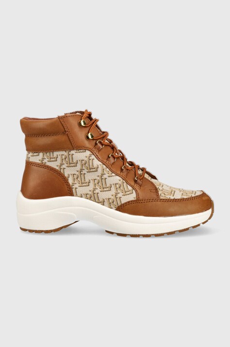 Lauren Ralph Lauren sneakers femei, culoarea maro,