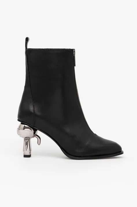 Kožené členkové topánky Karl Lagerfeld IKON HEEL dámske, čierna farba, na podpätku,