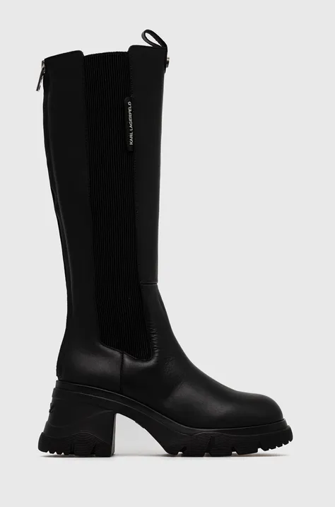 Kožne čizme Karl Lagerfeld BRIDGER za žene, boja: crna, s debelom petom, KL42290
