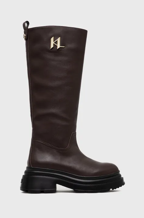 Шкіряні чоботи Karl Lagerfeld Danton жіночі колір коричневий на платформі