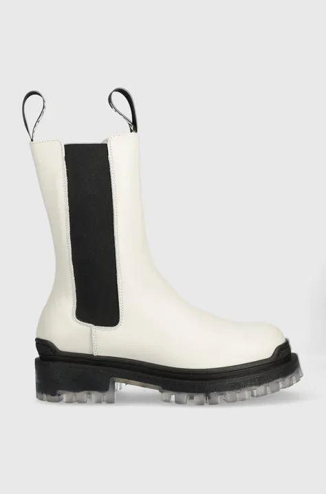 Δερμάτινες μπότες τσέλσι Karl Lagerfeld Biker Ii γυναικείες, χρώμα: άσπρο
