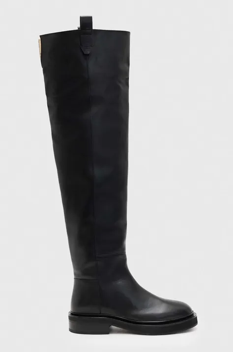 Δερμάτινες μπότες AllSaints Mindy γυναικείες, χρώμα: μαύρο
