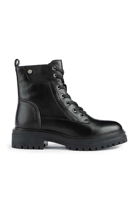 Geox workery skórzane Iridea damskie kolor czarny na płaskim obcasie ocieplone