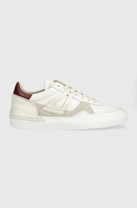 Usnjene superge Tommy Hilfiger TH LAB COURT SNEAKER bela barva, FM0FM04267