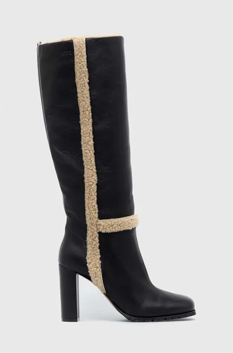 Usnjeni elegantni škornji BOSS Scarlet ženski, črna barva, 50481487