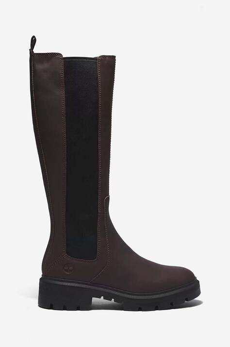 Timberland leather boots Cortina Valley Tall women's brown color