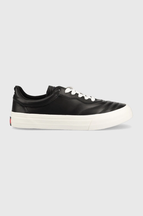 Tommy Jeans bőr sportcipő Leather Soccer Vulc fekete