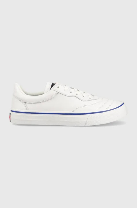 Δερμάτινα αθλητικά παπούτσια Tommy Jeans Leather Soccer Vulc χρώμα: άσπρο