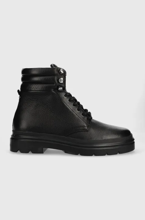 Kožené členkové topánky Calvin Klein Combat Boot Pb Lth pánske, čierna farba