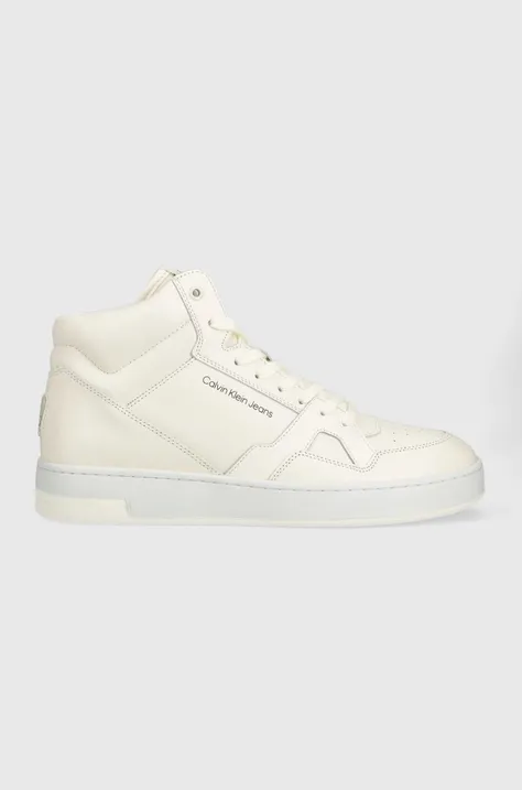 Δερμάτινα αθλητικά παπούτσια Calvin Klein Jeans Basket Cups Laceup High , χρώμα: άσπρο