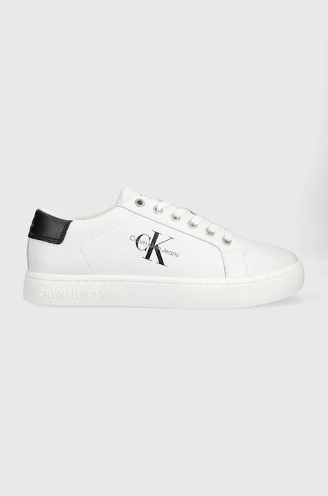 Calvin Klein Jeans sneakers din piele Classic Cupsole Laceup Low culoarea alb