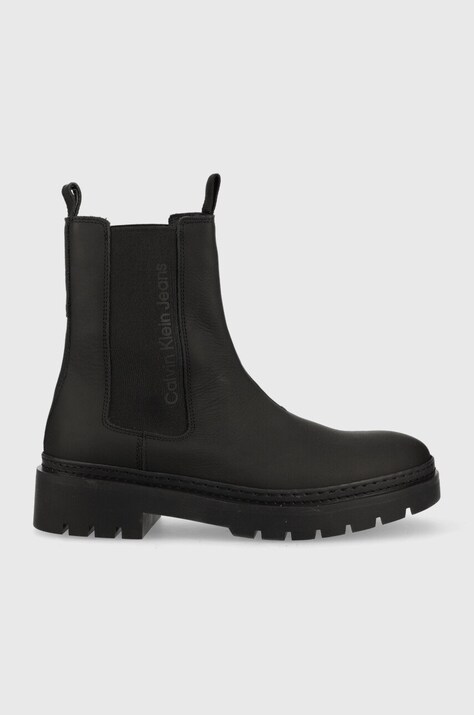 Calvin Klein Jeans ghete chelsea de piele Combat High Chelsea barbati, culoarea negru