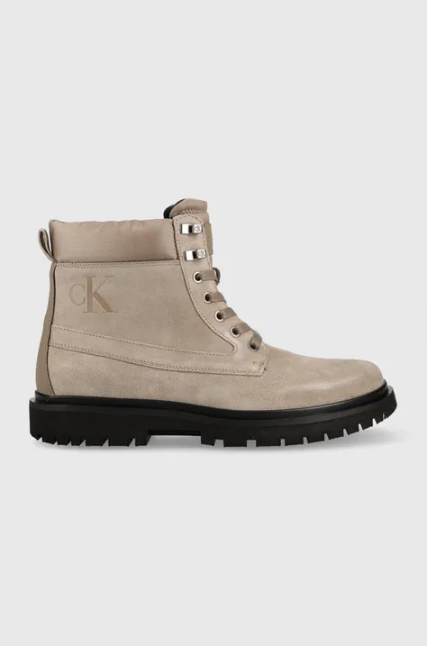 Замшеві черевики Calvin Klein Jeans Lug Mid Laceup Boot Hike чоловічі колір коричневий