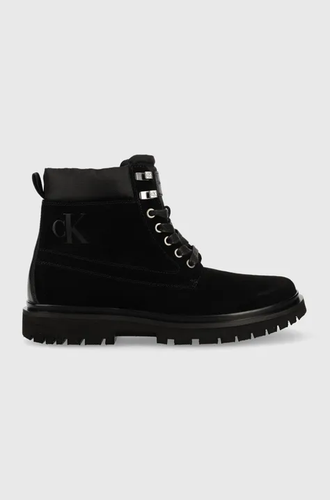 Замшеві черевики Calvin Klein Jeans Lug Mid Laceup Boot Hike чоловічі колір чорний