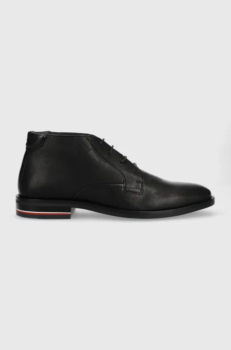 Tommy Hilfiger pantofi de piele Signature barbati, culoarea negru