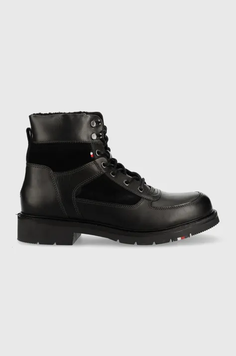 Δερμάτινες μπότες πεζοπορίας Tommy Hilfiger χρώμα: μαύρο