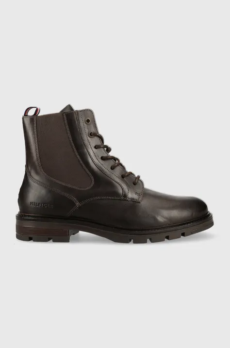 Кожаные ботинки Tommy Hilfiger мужские цвет коричневый