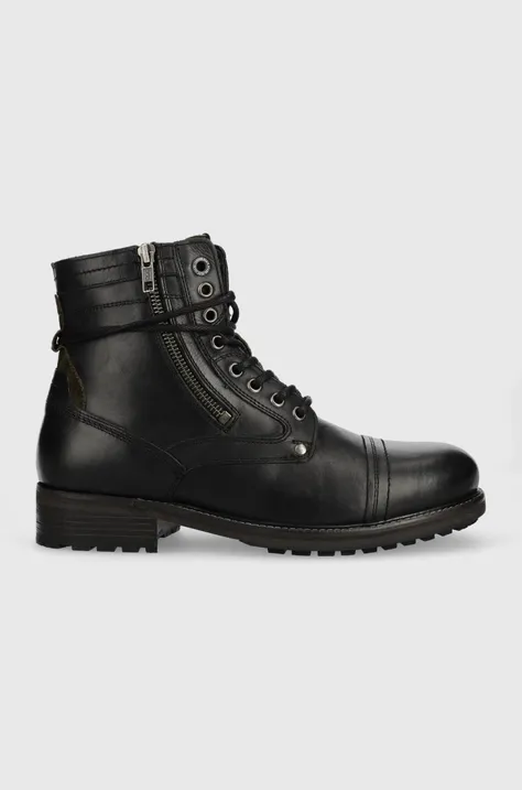 Kožne cipele Pepe Jeans Melting Combat za muškarce, boja: crna