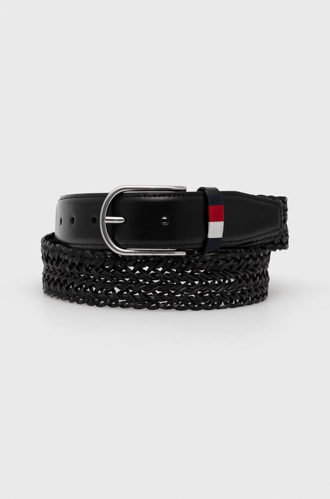 Tommy Hilfiger pasek skórzany BUSINESS BRAIDED 3.5 męski kolor czarny