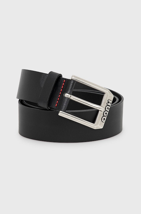 HUGO curea de piele barbati, culoarea negru