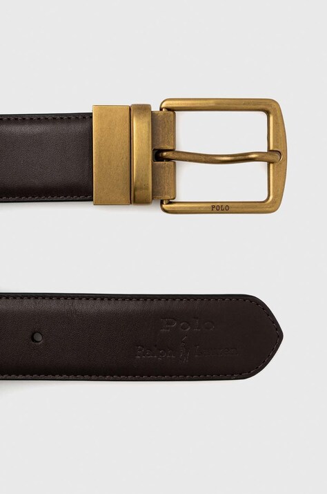 Шкіряні ремінь і футляр для карт Polo Ralph Lauren — AW22-PAM06E, коричневий — фото 3
