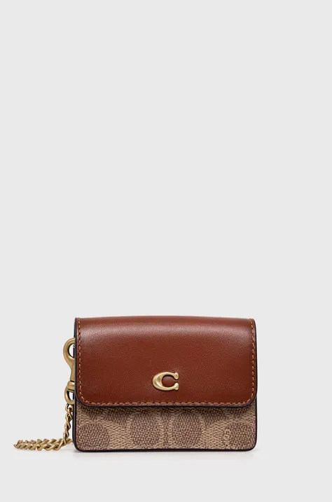 Kožená peňaženka Coach hnedá farba