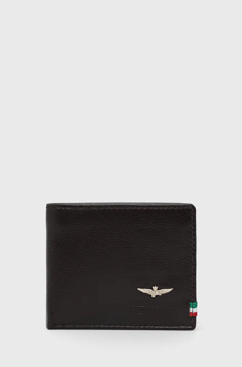 Шкіряний гаманець Aeronautica Militare чоловічий колір коричневий