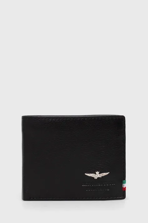 Kožená peňaženka Aeronautica Militare pánsky, čierna farba, AM101