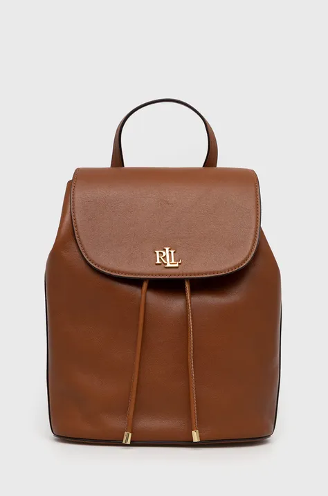 Lauren Ralph Lauren plecak skórzany 431876726003 damski kolor brązowy mały gładki