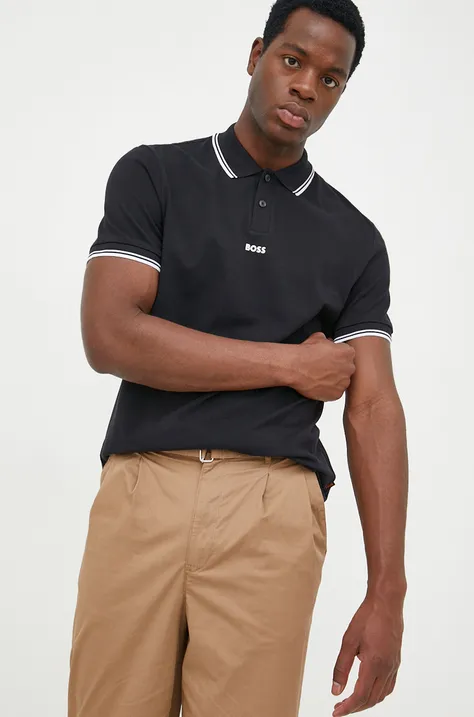 Βαμβακερό μπλουζάκι πόλο BOSS Boss Casual χρώμα: μαύρο