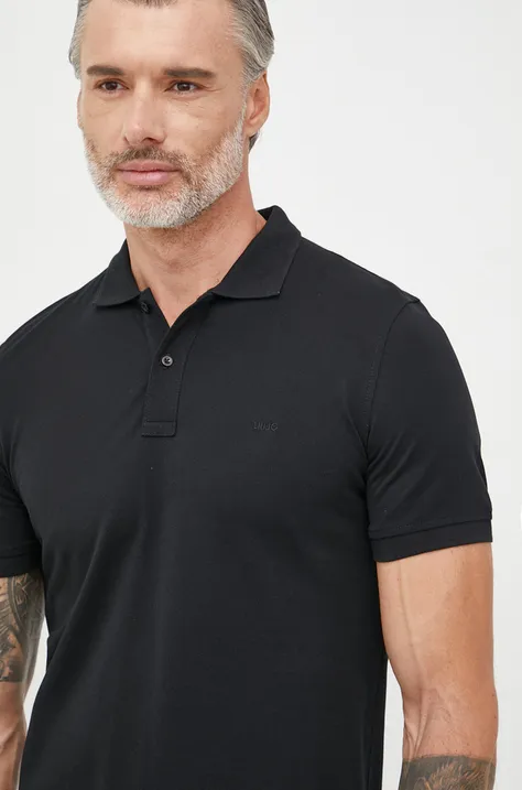 Bavlnené polo tričko Liu Jo čierna farba, jednofarebné