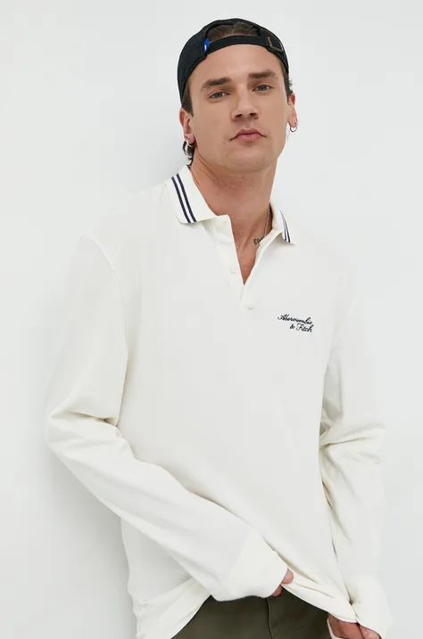 Tričko s dlhým rukávom Abercrombie & Fitch pánske béžová farba, jednofarebné