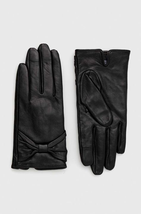 Δερμάτινα γάντια Pieces χρώμα: μαύρο