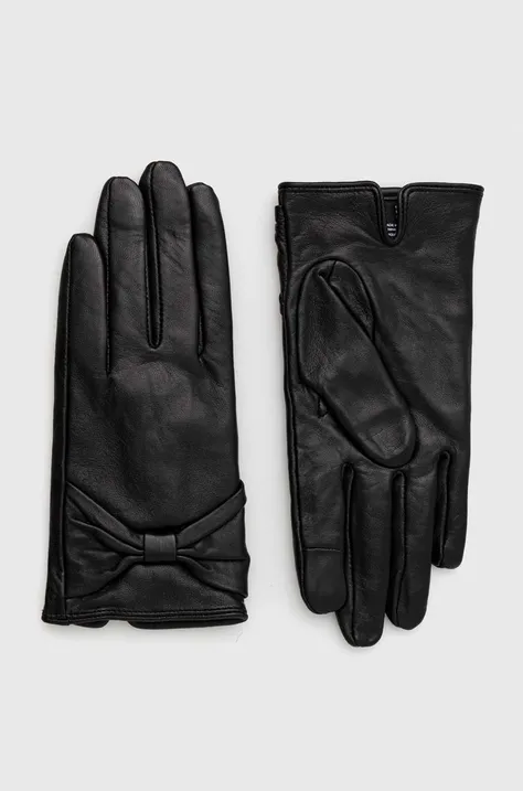Kožené rukavice Pieces dámske, čierna farba
