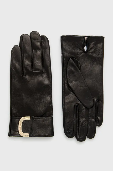 Kožené rukavice Twinset dámske, čierna farba