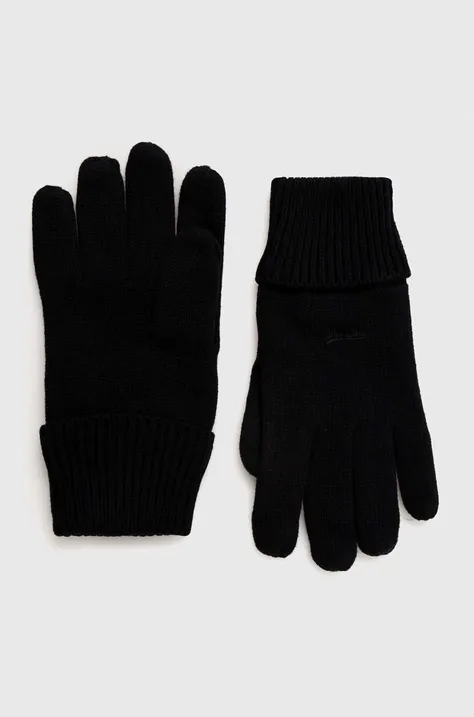 Pamučne rukavice Superdry za muškarce, boja: crna
