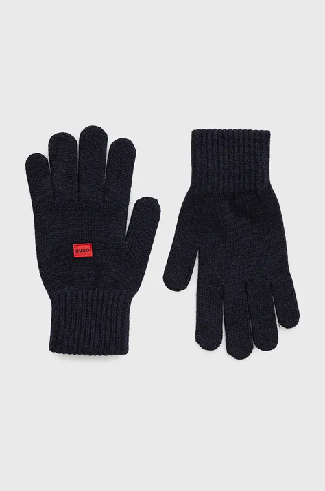 Μάλλινα γάντια HUGO χρώμα: ναυτικό μπλε