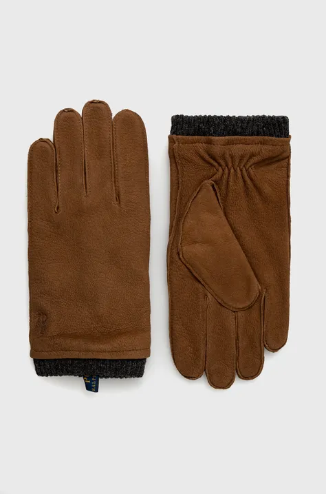 Γάντια από σουέτ Polo Ralph Lauren χρώμα: καφέ