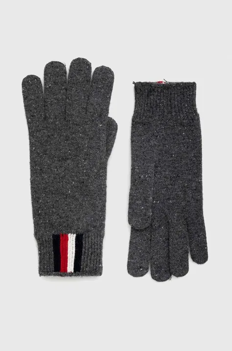 Vlnené rukavice Tommy Hilfiger pánske, šedá farba