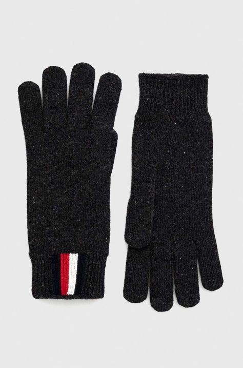 Μάλλινα γάντια Tommy Hilfiger χρώμα: μαύρο