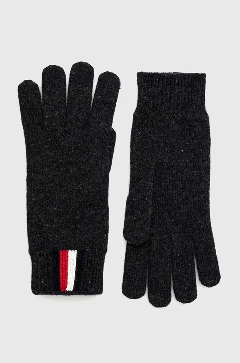 Vlnené rukavice Tommy Hilfiger pánske, čierna farba