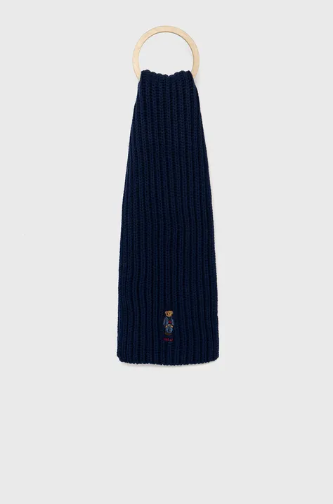 Polo Ralph Lauren szalik z domieszką wełny kolor granatowy z aplikacją