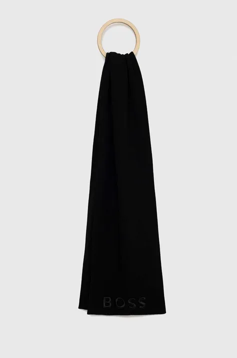 BOSS szalik wełniany Lyaran kolor czarny gładki