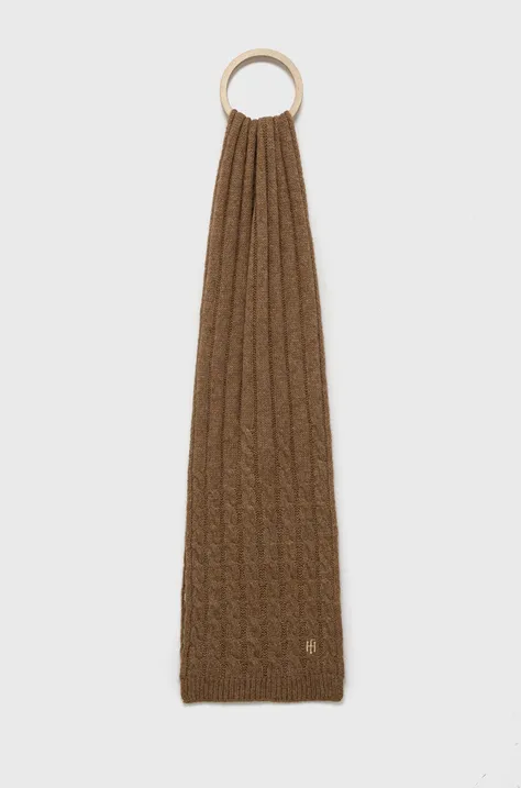 Tommy Hilfiger szalik z domieszką wełny kolor brązowy gładki
