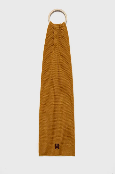 Tommy Hilfiger szalik wełniany kolor żółty gładki