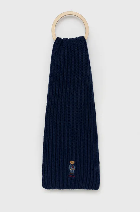 Μαντήλι από μείγμα μαλλιού Polo Ralph Lauren χρώμα: ναυτικό μπλε